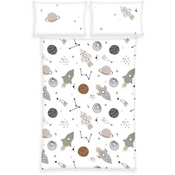 Pościel flanelowa 100x135 Kosmos biała wielokolorowa