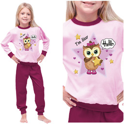 Piżama Dziewczęca Dla Dzieci Różowa Z Nadrukiem Słodka