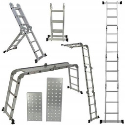 Wielofunkcyjna Drabina Aluminiowa Przegubowa 4x3 Podest Duże Zawiasy