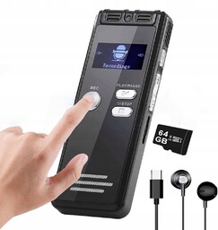 Dyktafon Z Detekcją Głosu 64GB Polskie Menu Łatwa