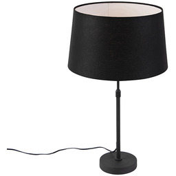 Lampa stołowa czarna z abażurem lnianym czarnym 35