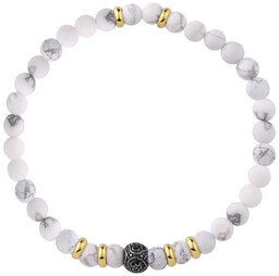 Białe kulki męska pozłacana bransoletka kamienie i stal