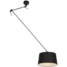 Lampa wisząca czarna z abażurem lnianym czarnym 35