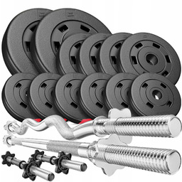 Zestaw obciążeń kompozytowych z gryfami 45kg sztanga regulowana