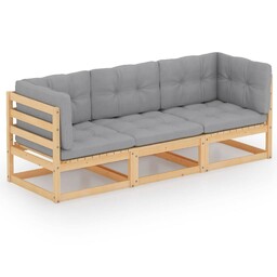 Emaga 3-osobowa sofa ogrodowa z poduszkami, lite drewno