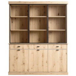 Komoda z przeszkloną nadstawką NISA Dąb artisan, Czarny