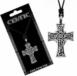 Naszyjnik ze sznurkiem – czarny, krzyż celtycki