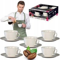 Filiżanki Do Kawy Białe Zestaw Komplet 6OSÓB Porcelana