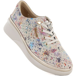 Skórzane półbuty damskie ażurowe na koturnie beżowe Vinceza