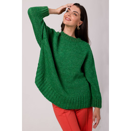 Sweter Oversize z Nietoperzowym Rękawem - Szmaragdowy