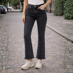 Spodnie Jeansy Grafit Damskie Wysoki Stan Dzwony Vintage