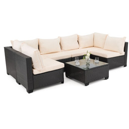 Zestaw mebli ogrodowych z technorattanu ALVANI Czarny Beżowe