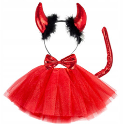 Zestaw Strój Diabeł Diabełek Halloween spódniczka Rogi czerwony