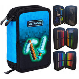 Piórnik Astra Jumbo Blue Pixel Trzykomorowy Z Wyposażeniem