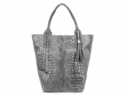 Shopper bag jasny szary skórzany croco L94