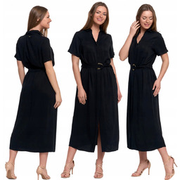 Sukienka Damska Szmizjerka Midi Z Wiązaniem Stylowa Klasyczna