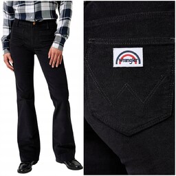 Wrangler FLARE Black czarne damskie spodnie sztruksy dzwony