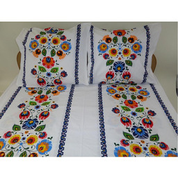 Karo Pościel z kory 200x220 Łowicka Biało-Niebieska wzór