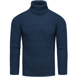 Ciepły sweter męski z golfem wełniany kolor morski