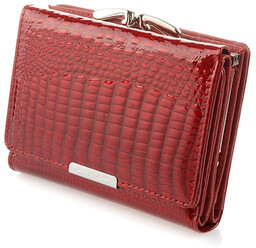 Portfel damski skórzany lakierowany bigiel trzy komory niebieski