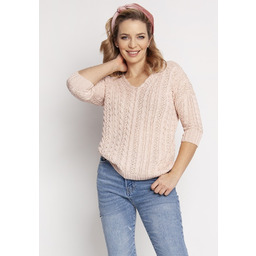 Delikatny Sweterek Zdobiony Warkoczami - Różowy