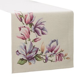 Eurofirany Obrus bieżnik 47x140 gobelinowy naturalny kwiaty 1214