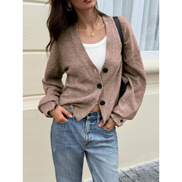 SHEIN SWETER DAMSKI KARDIGAN Z GUZIKAMI LUŹNY BEŻOWY