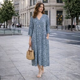 Sukienka damska panterka błękitna 100% wiskoza oversize Włoska