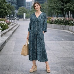 Sukienka damska panterka zielona 100% wiskoza oversize Włoska