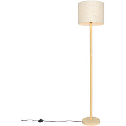 QAZQA Rustykalna lampa podłogowa drewniana z abażurem lnianym