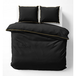 Pościel 140x200 Jednobarwna Czarna Makosatyna Bawełna Złota Lamówka