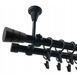 Karnisz Sufitowy Podwójny metalowy czarny mat 19+19 mm