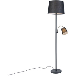 QAZQA Klasyczna lampa podłogowa czarna z czarnym kloszem