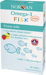 Norsan Omega-3 Fisk Jelly, żelki, smak cytrynowo-truskawkowy, bez