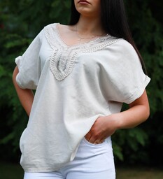 Casualowa bieżowa bluzka damska