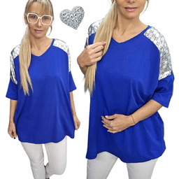 ELEGANCKA TUNIKA SREBRO BAWEŁNA bluzka blink luźna stylowa