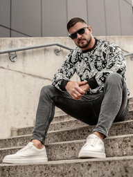 Czarno-biała bluza męska bez kaptura z nadrukiem Denley