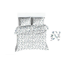 Karo Pościel bawełniana 200x220 1683E biała kwiatuszki niebieskie