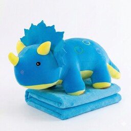 PLUSZOWY DINOZAUR TRICERATOPS 50CM NIEBIESKI Z KOCYKIEM 100X150