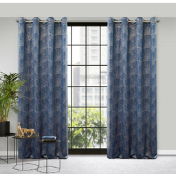 Eurofirany Zasłona 140x250 Goja granatowa welurowa liście miłorzębu