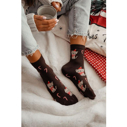 Skarpetki damskie świąteczne brązowe w urocze Kotki Milena
