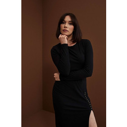 Prążkowana sukienka z ozdobnym guzikami-XS