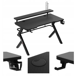 Biurko gamingowe z nadstawka Huzaro czarne do komputera