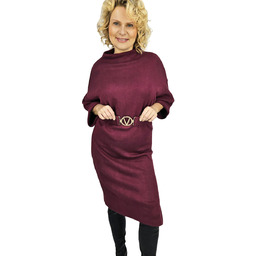 Dzianinowa sukienka midi z paskiem i rękawami typu