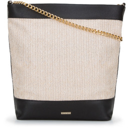 Torebka worek z plecionką na łańcuszku kremowo-czarna