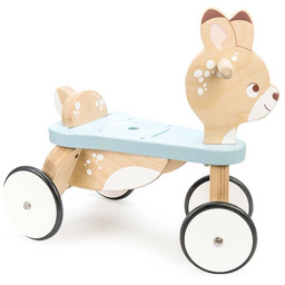 Drewniany pierwszy jeździk jelonek, zabawka na kołach