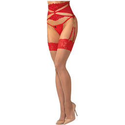 Obsessive Matildea - koronkowe pończochy samonośne (czerwone) -