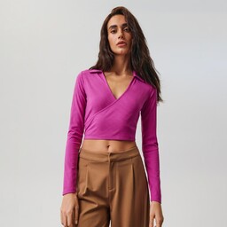 Sinsay - Crop top w prążki - Fioletowy