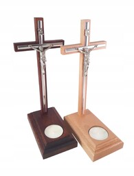 Krzyż drewniany świecznik - jasny, ciemny