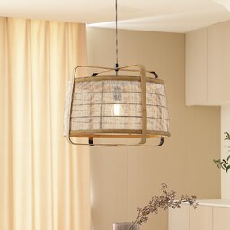 Lampa Wisząca Lindby, Liriana, ściemnialny, drewniany, salon, bambus,